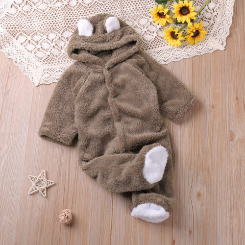 SnugCubs™ – Ultra-Cozy Coral Fleece Hooded Jumpsuit for Chilly Days!