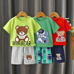 PlayBuddy™ – Printed Cotton Short Sleeve & Shorts Set for Kids