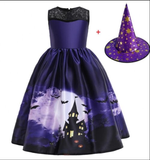 Halloween Princess Witch Dress – Kids’ Girls Costume with Hat - Image 5