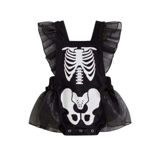 BooBelle™ – Baby Girl Skeleton Flying Sleeve Halloween Romper - Image 2