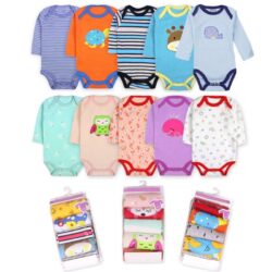 CozyCubs™ – 5-Pack Cotton Baby Long Sleeve Bodysuit Set