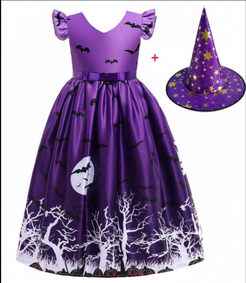 Halloween Princess Witch Dress – Kids’ Girls Costume with Hat - Image 3