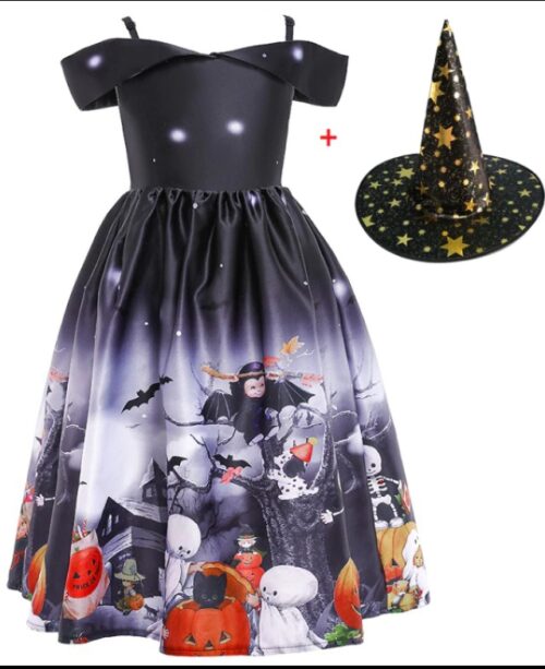 Halloween Princess Witch Dress – Kids’ Girls Costume with Hat - Image 6