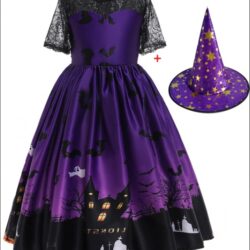 Halloween Princess Witch Dress – Kids’ Girls Costume with Hat
