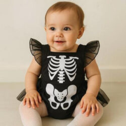 BooBelle™ – Baby Girl Skeleton Flying Sleeve Halloween Romper