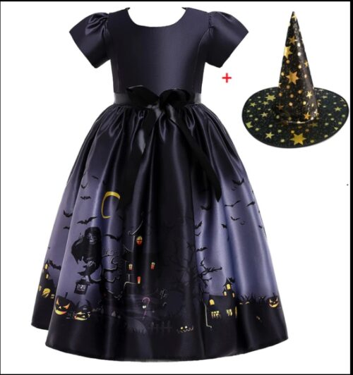 Halloween Princess Witch Dress – Kids’ Girls Costume with Hat - Image 2