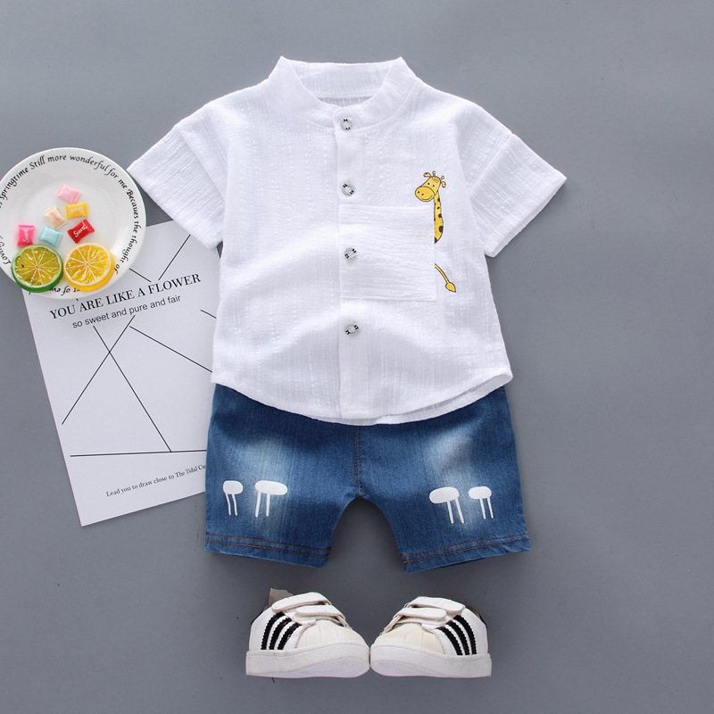 GiraffeChic™ – Cotton Short Sleeve Shirt & Denim Shorts Set for Boys - Image 5