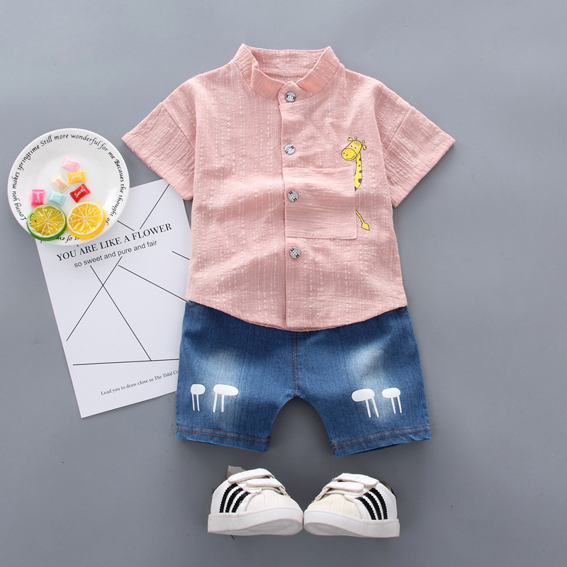 GiraffeChic™ – Cotton Short Sleeve Shirt & Denim Shorts Set for Boys - Image 7