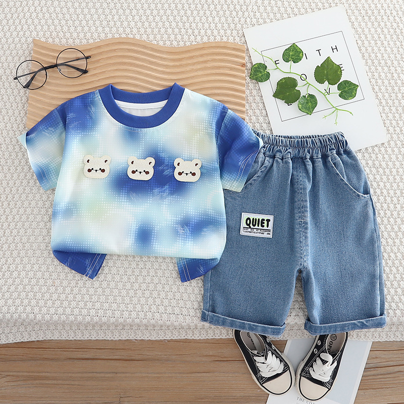 ThreeBear™ – Cute Tie-Dye Cotton Tee & Denim Shorts Set for Kids - Image 7