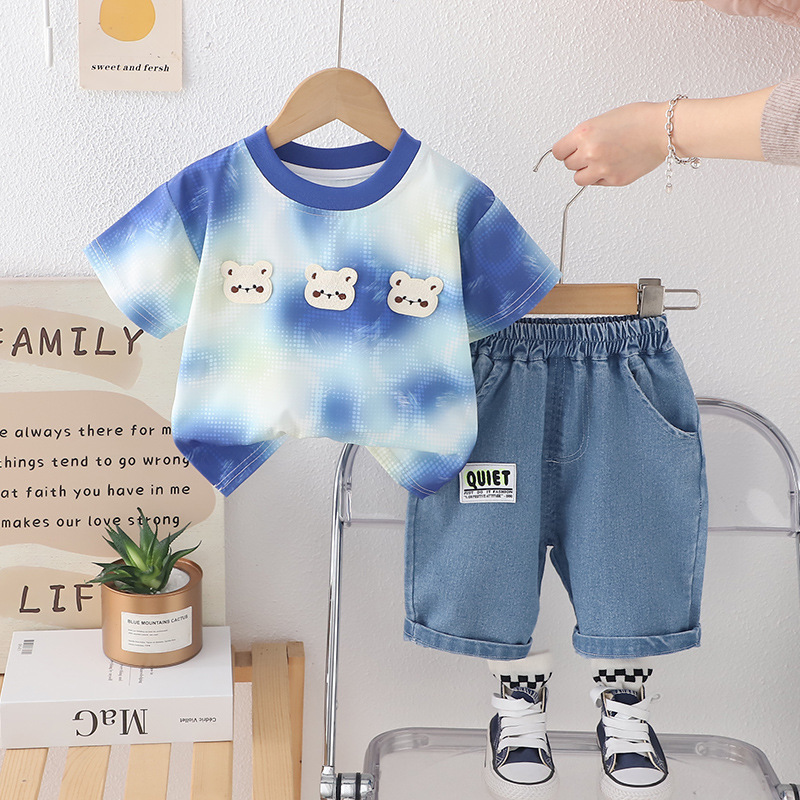 ThreeBear™ – Cute Tie-Dye Cotton Tee & Denim Shorts Set for Kids - Image 3