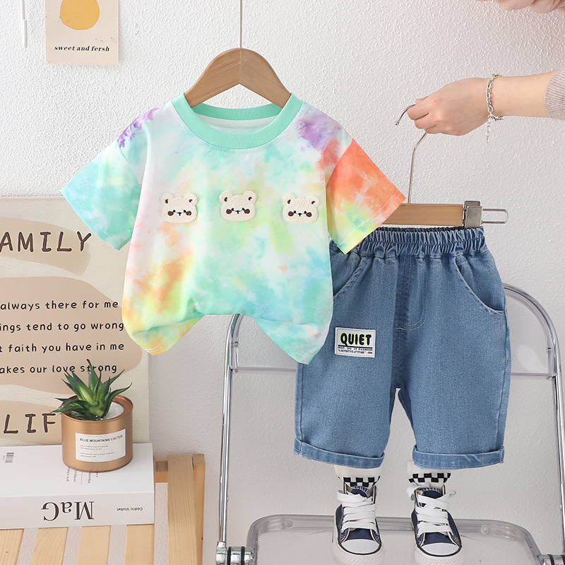 ThreeBear™ – Cute Tie-Dye Cotton Tee & Denim Shorts Set for Kids - Image 4