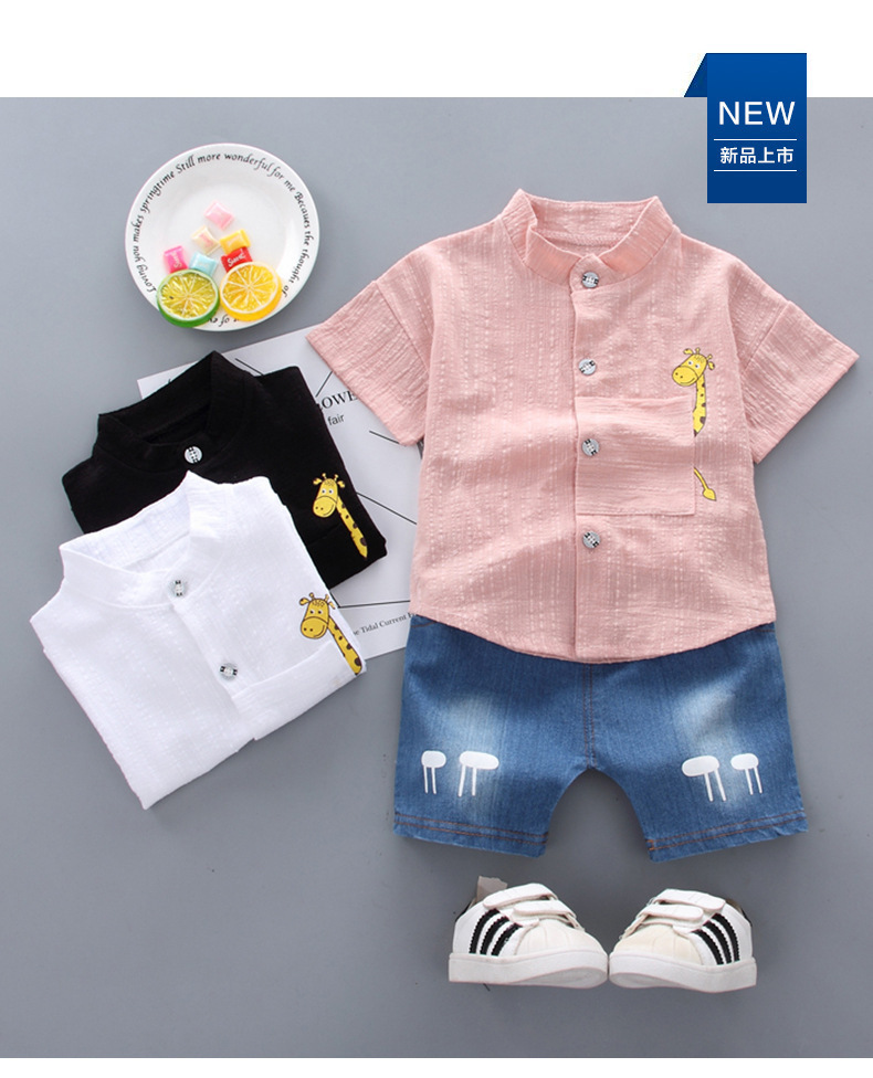 GiraffeChic™ – Cotton Short Sleeve Shirt & Denim Shorts Set for Boys - Image 10