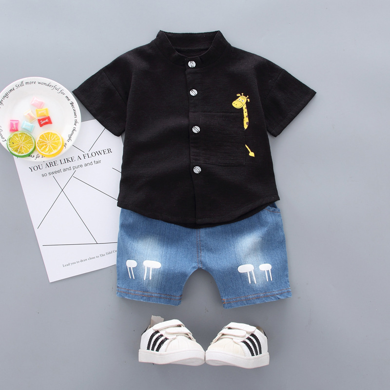 GiraffeChic™ – Cotton Short Sleeve Shirt & Denim Shorts Set for Boys - Image 9