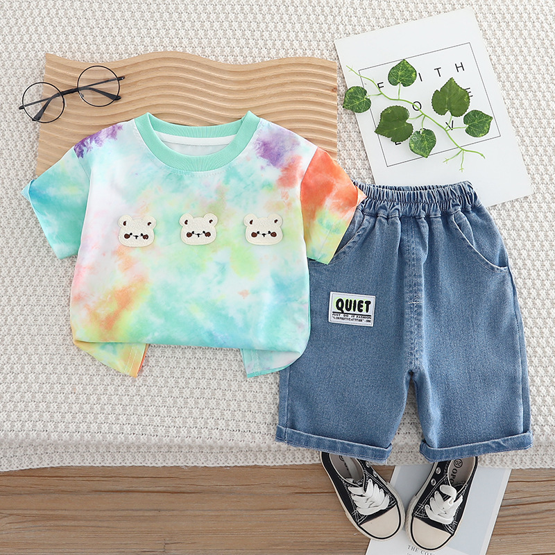 ThreeBear™ – Cute Tie-Dye Cotton Tee & Denim Shorts Set for Kids - Image 8