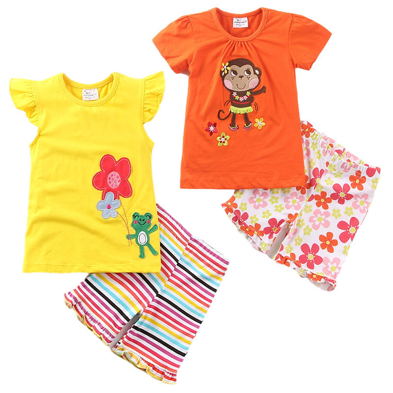 🌼 SunnyBloom™ – Embroidered Cotton Short Sleeve Top & Rainbow Shorts Set (2T–7T)