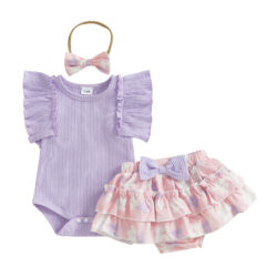 BlossieBelle™ – Ruffle Sleeve Baby Romper & Skirt Set