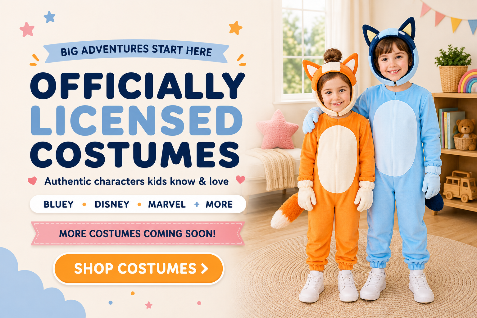 Something exciting has arrived at BabyCale! 🎉💙🧡 Our licensed costume collection is here, with even more favourites on the way. ✨